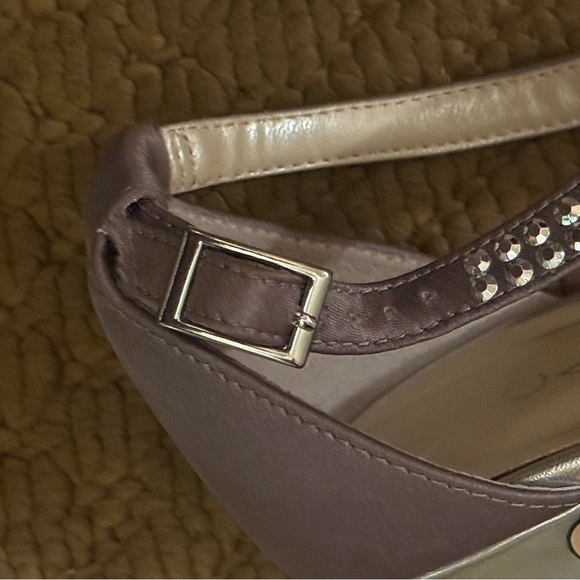 Caparros Metallic Sliver Studded T‑Strap Heels - Picture 5 of 9